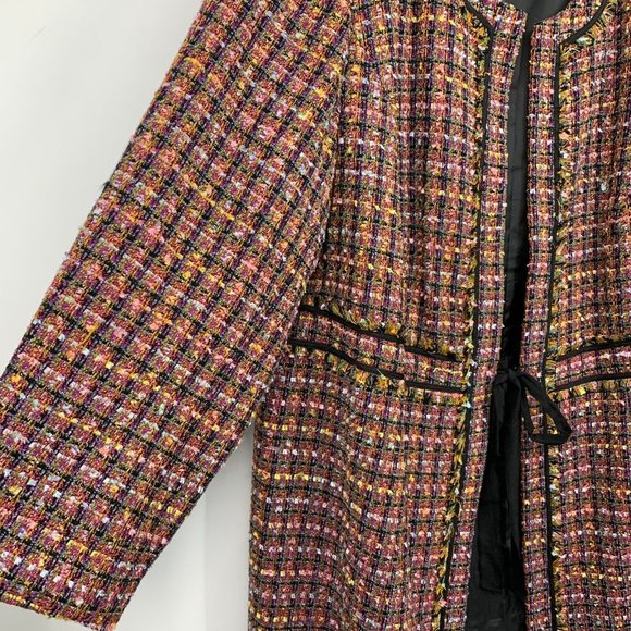 Lane Bryant Coat Tweed Plaid Tie Front Lined Jacket - Picture 6 of 12